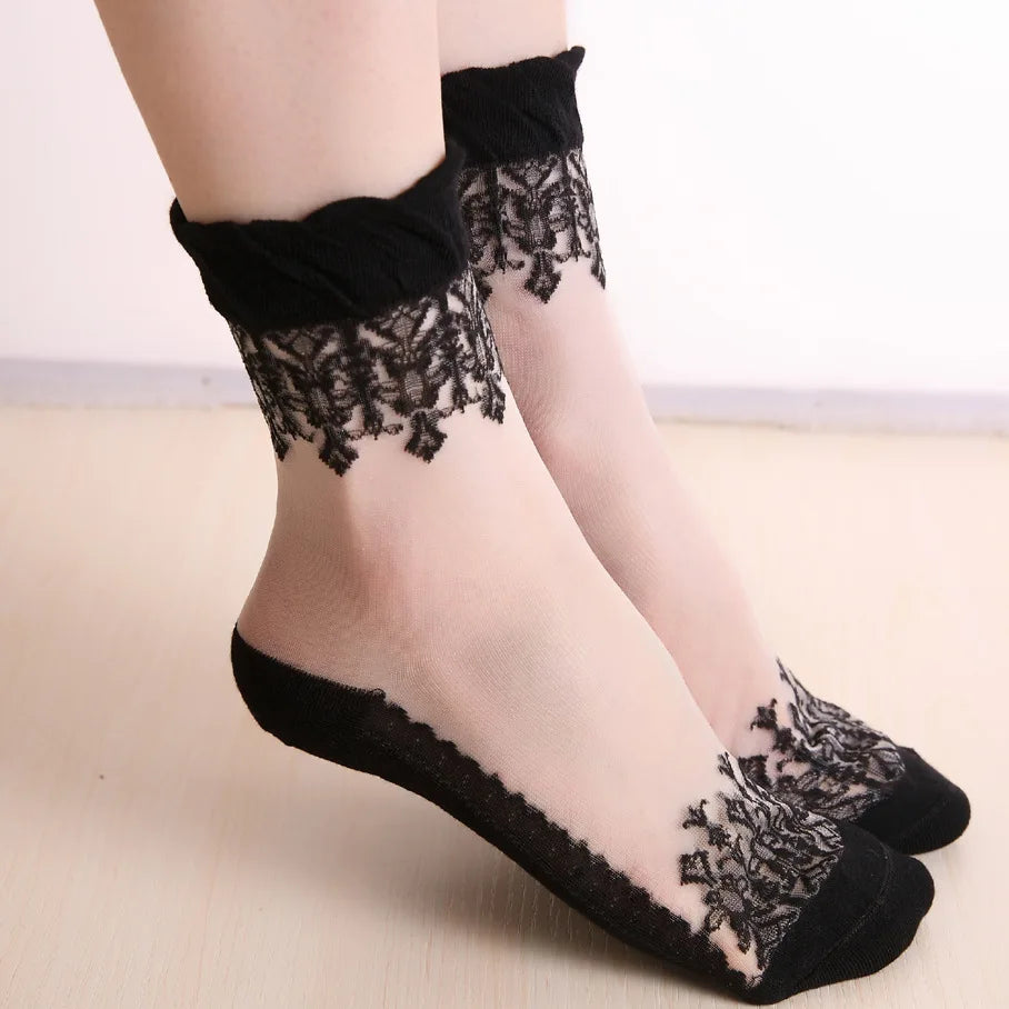 Sexy Fishnet Lace Ruffle Soft Silky Socks