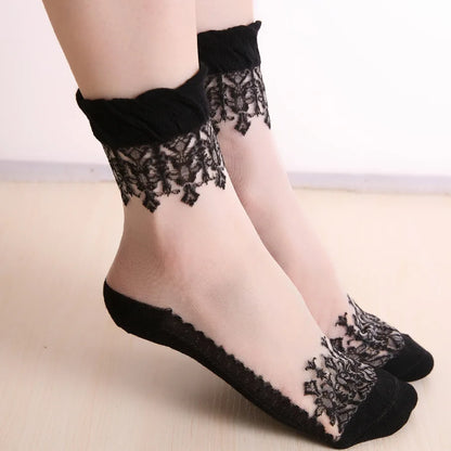 Sexy Fishnet Lace Ruffle Soft Silky Socks