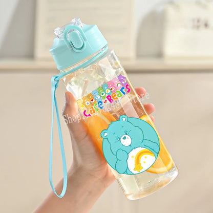 900ml Care Bears Cute Water Bottle with Straw Girls School Plastic Cup