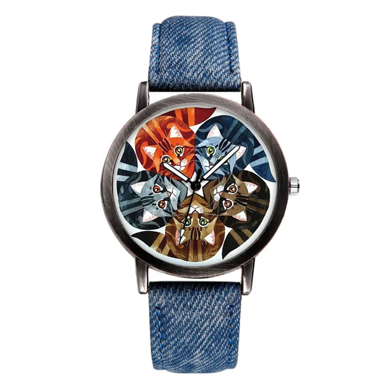 Lovely Cat Quartz Denim Strap Casual Watch