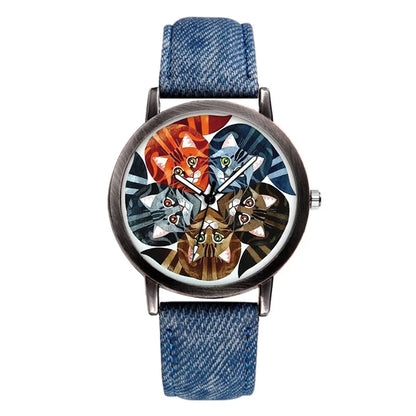 Lovely Cat Quartz Denim Strap Casual Watch