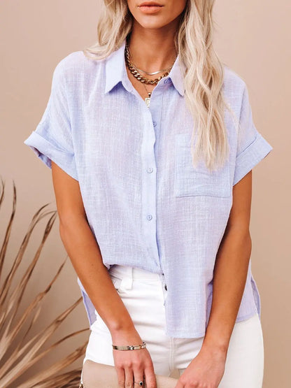 Short Sleeve Cotton Linen Loose Blouse