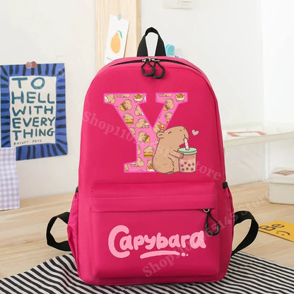 Capibara Kids Backpack New Anime Capybara Letter A-Z School Bags