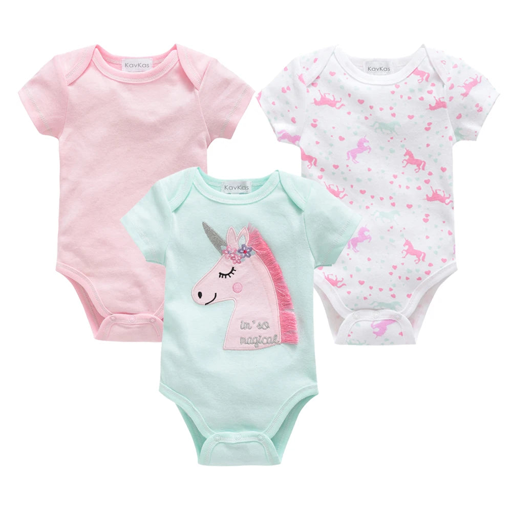 3/6 pcs Baby Girls Cotton Short Sleeve Toddler