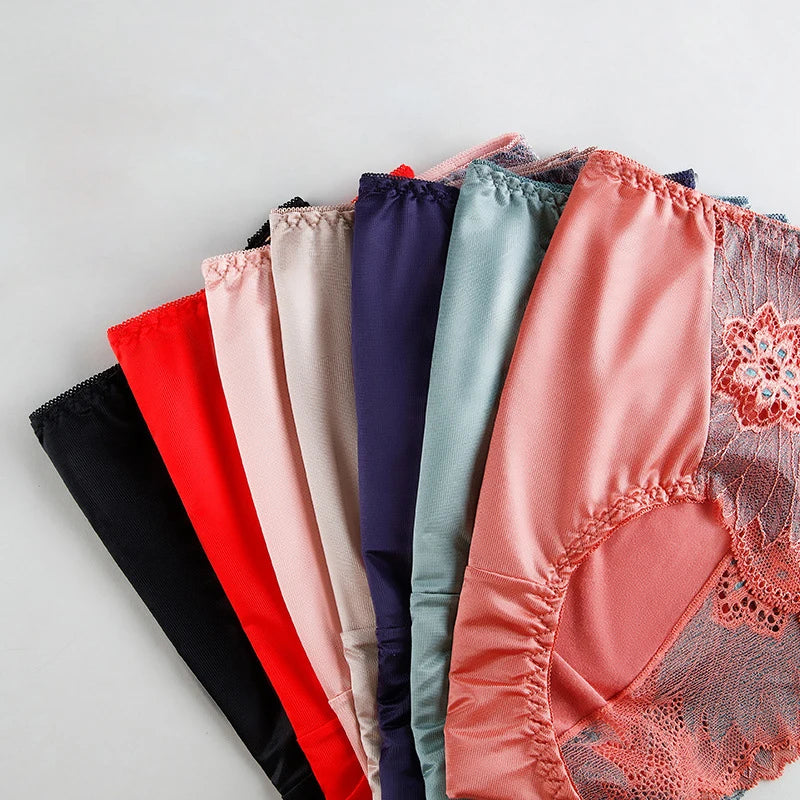 Satin Soft Middle Waist Elegant Exquisite Flower Underwear