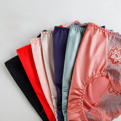 Satin Soft Middle Waist Elegant Exquisite Flower Underwear