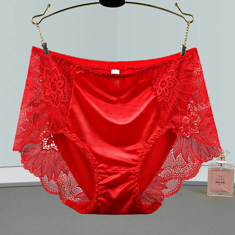 Satin Soft Middle Waist Elegant Exquisite Flower Underwear
