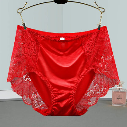Satin Soft Middle Waist Elegant Exquisite Flower Underwear
