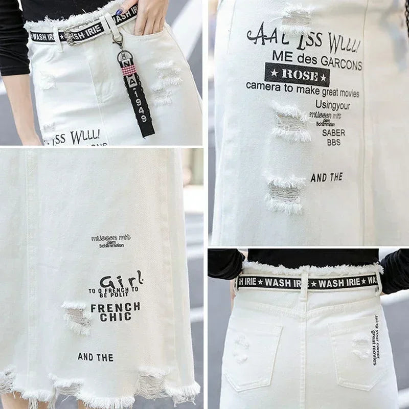 Faldas largas con estampado de letras, estilo coreano