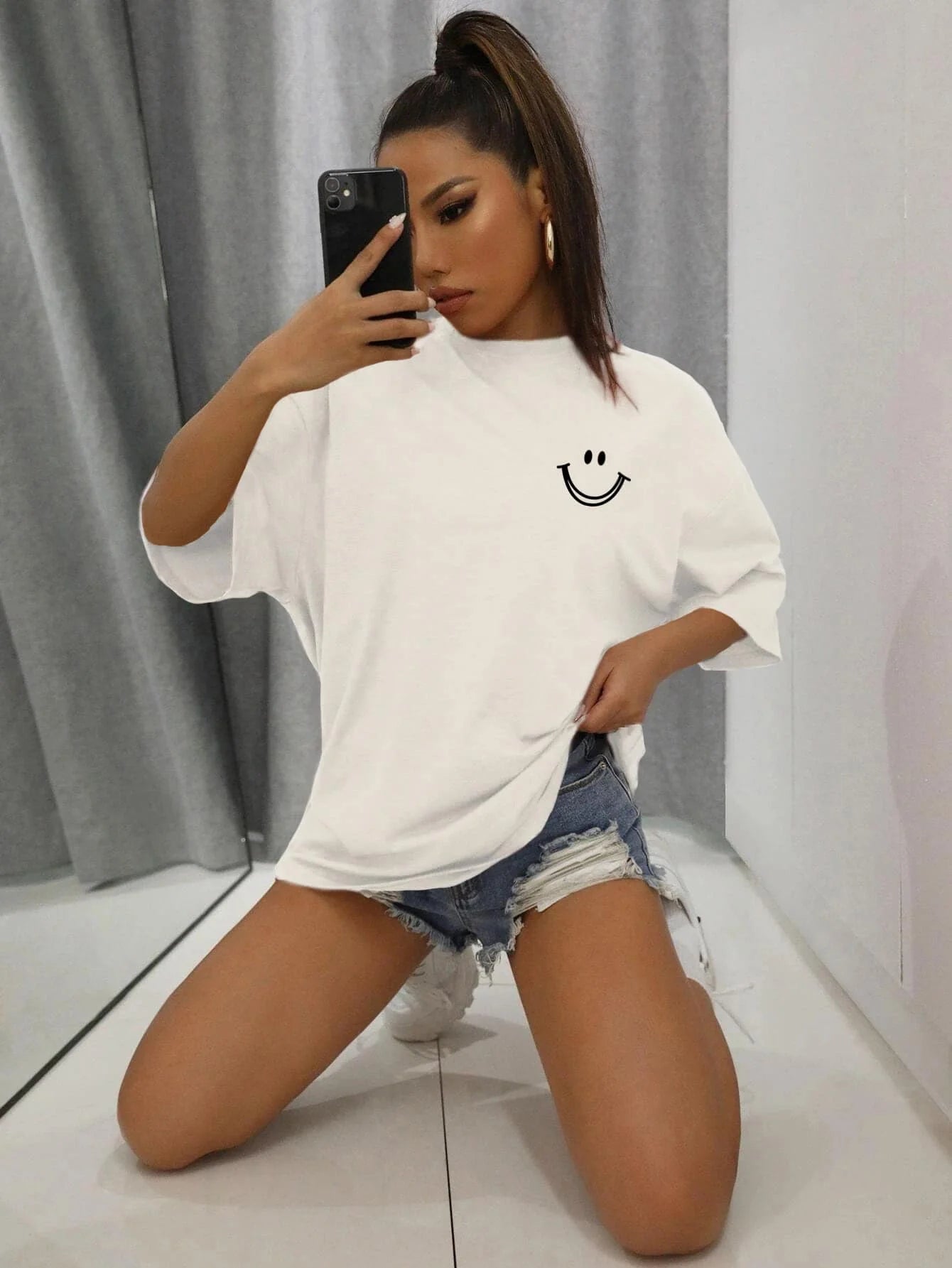 Happy Expression Cotton Short Sleeve Hip Hop T-Shirts