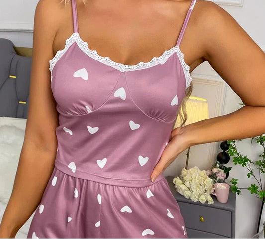 V-Neck Suspender Lace Lace Printed Pajama Set