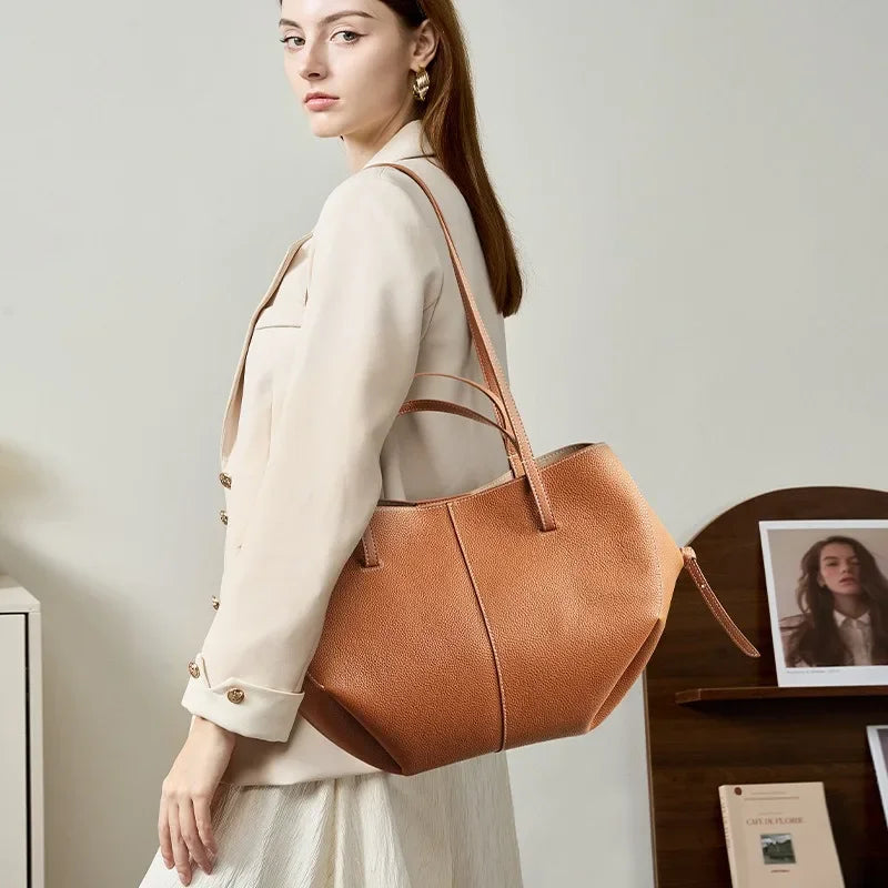 Genuine Leather Wing Tote Large Capacity Shoulder & Handheld Bag