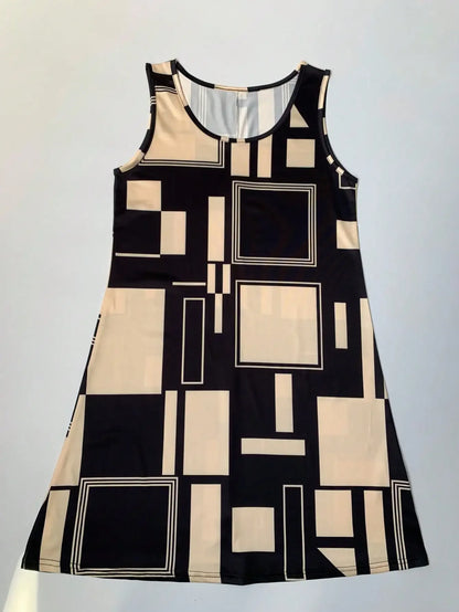 Geometric Pattern Sleeveless Midi Dress