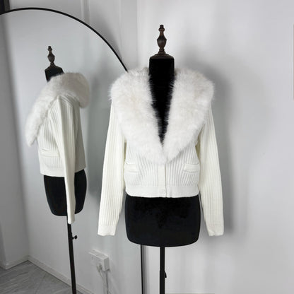 Vintage Plush Knit Button Patchwork Slim Short Cardigan Sweater