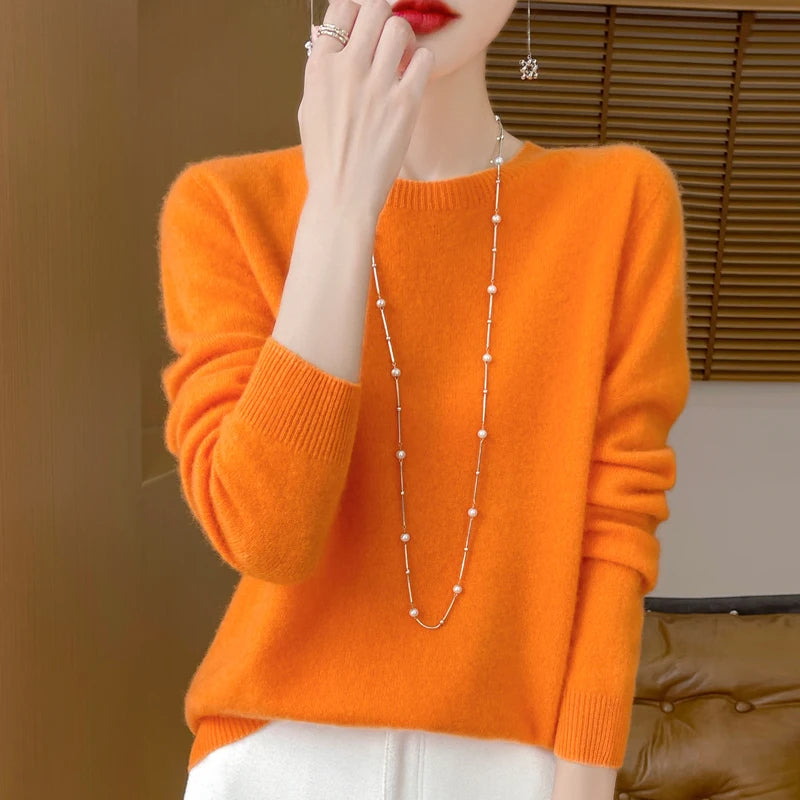 Wool Cashmere Pullover O-Neck Long Sleeve