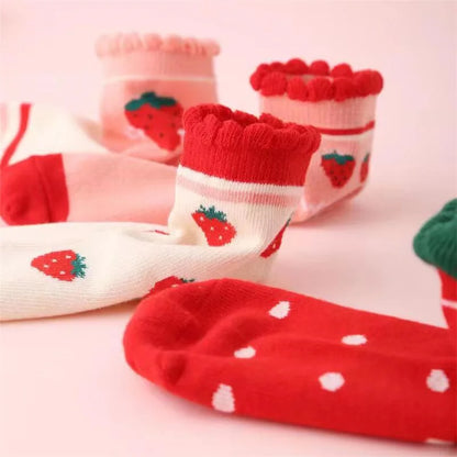 5Pairs/lot Girls Cotton Strawberry Cute Socks