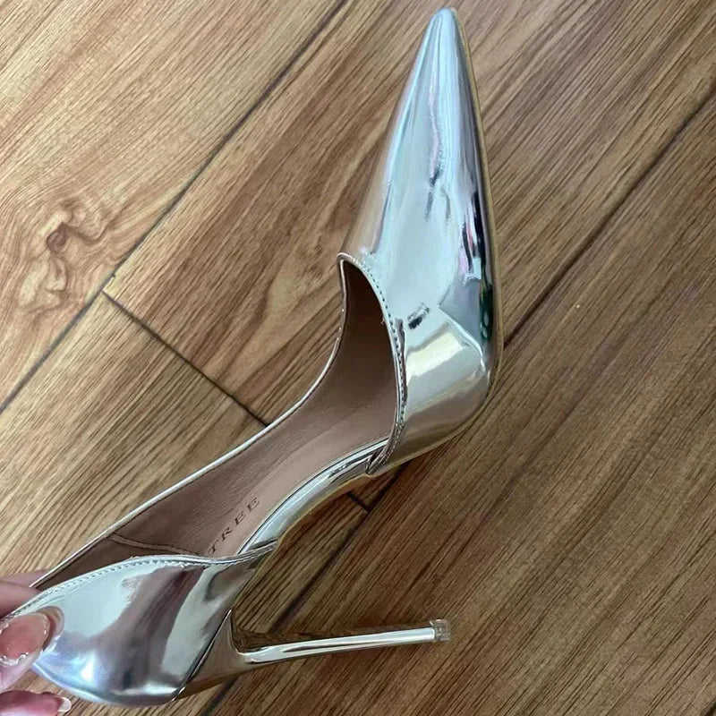 High Heels Pumps Metallic Leather Shoes