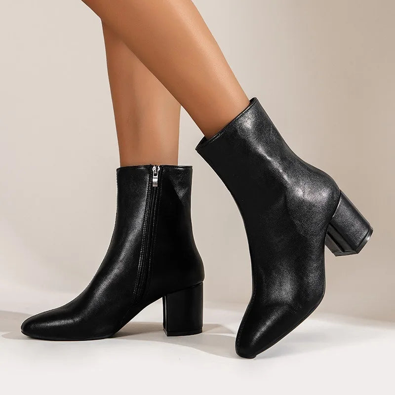 Ankle Side Zipper High Quality Leather Boots