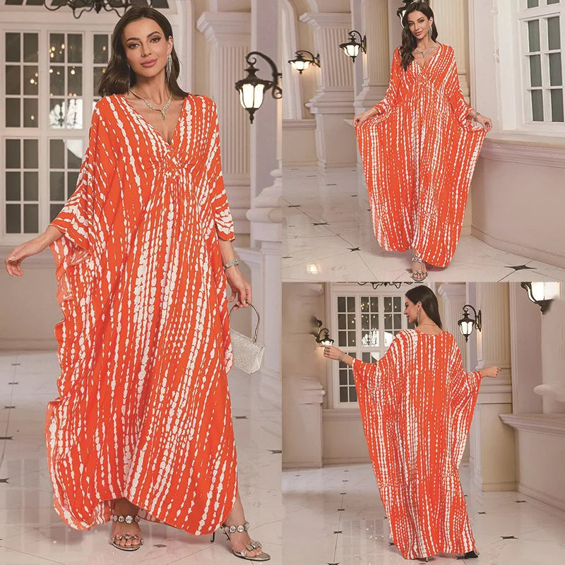 Kaftan Wave Neck Swimsuit Cover Up Caftan Dress
