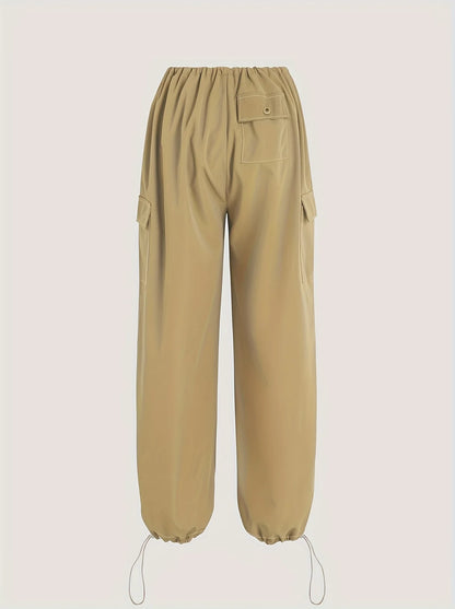 Cargo Wide Leg Elastic Drawstring Waist Pocketed Loose Fit Pants