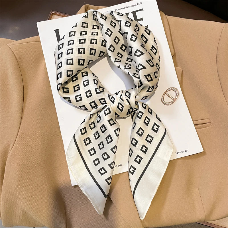 Luxury Silk Square Plaid Satin Scarf