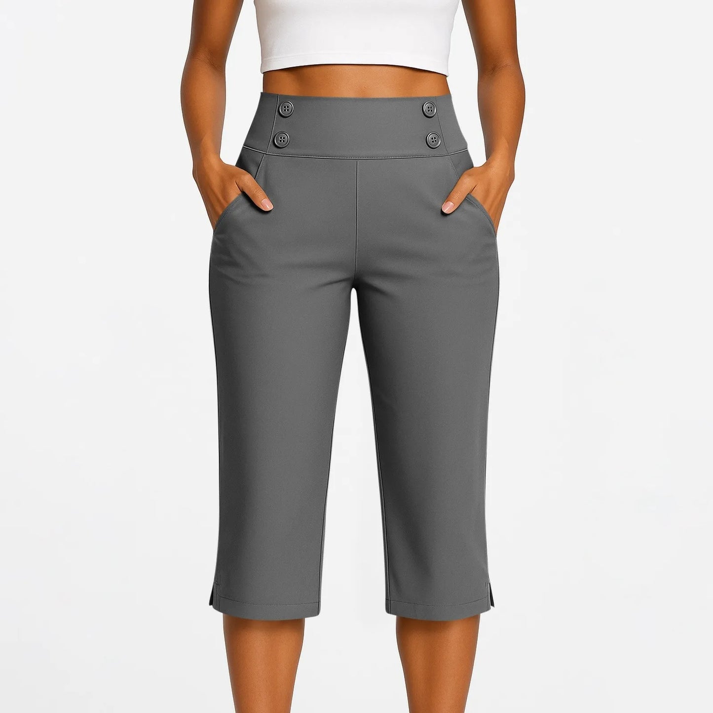 Thin Yoga Button Pocket With Split Hems High Waist Sports Pants