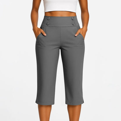 Thin Yoga Button Pocket With Split Hems High Waist Sports Pants