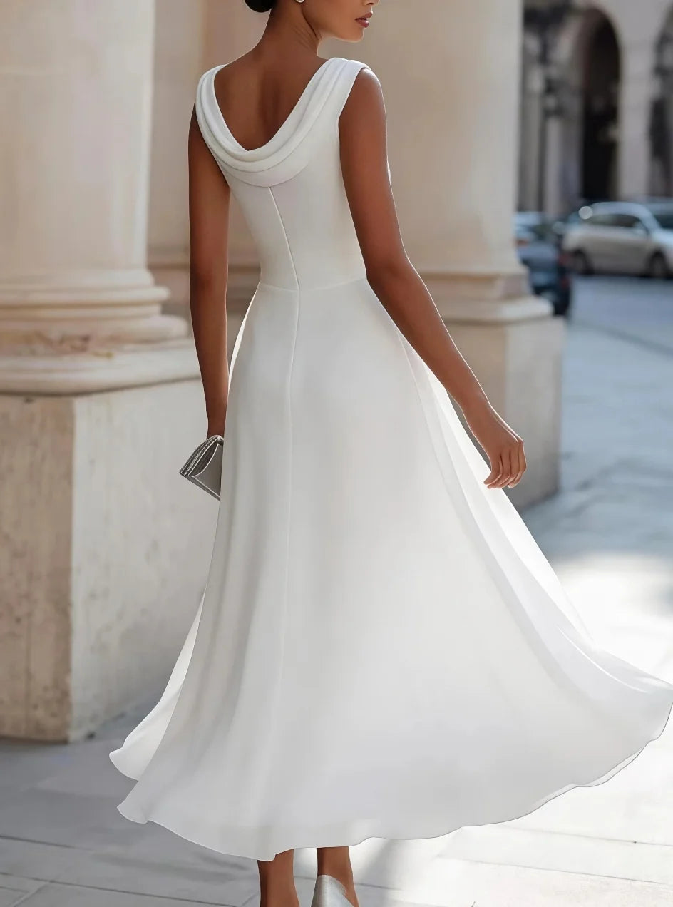 Sleeveless Cowl Chiffon Midi Dress