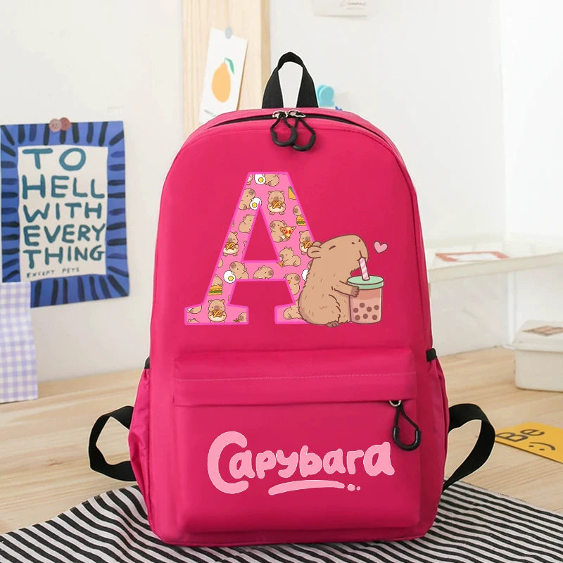 Capibara Kids Backpack New Anime Capybara Letter A-Z School Bags