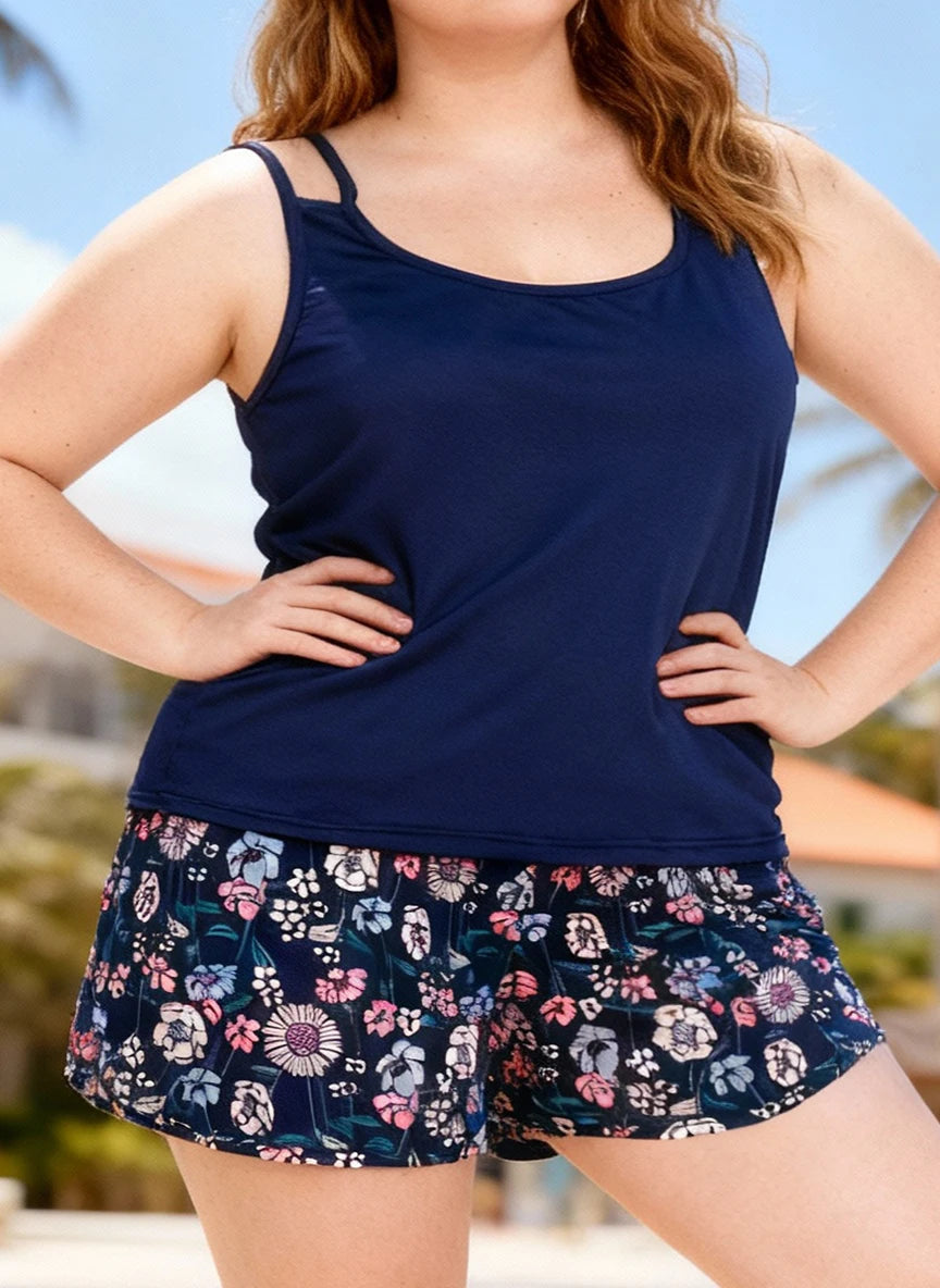 Plus-size Spring Summer Fresh Floral Print Loungewear Set