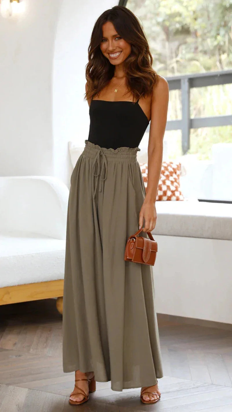 Wide Leg With Elastic Waistband Pants