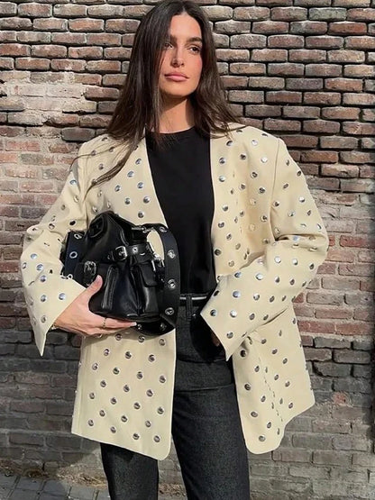Blazer Long Sleeve Beige Spring Fall Coat