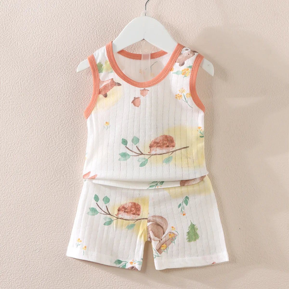 Cartoon Thin Style Sleeveless Baby Pajamas Set