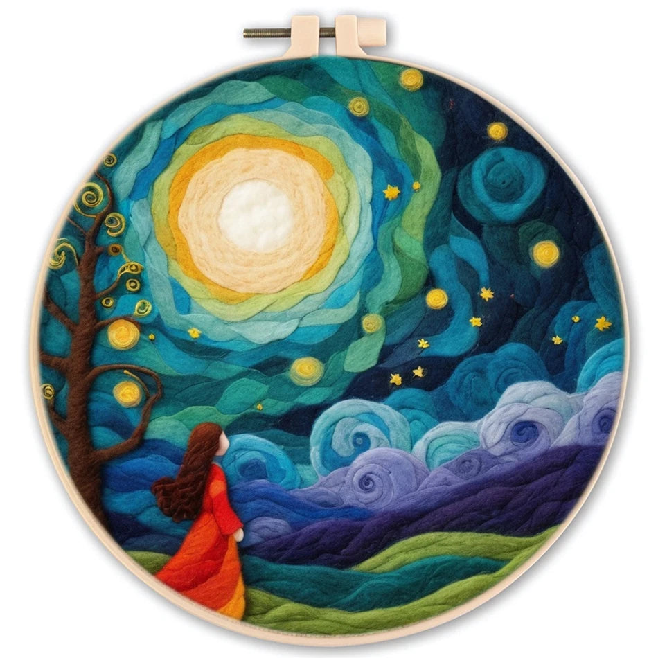 20x20cm Frame DIY Wool Needle Felting Starter Embroidery Kits