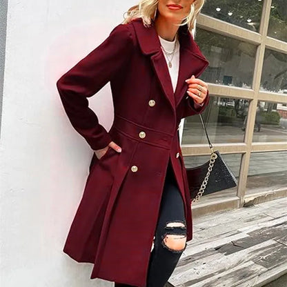 Winter Woolen Trench Coat Skirt Double Breasted Flip Lapel Jacket