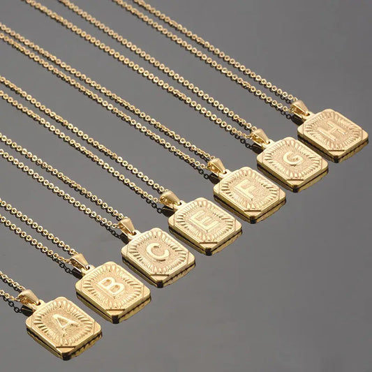 Initial Pendant Stainless Steel Letter Square Necklace