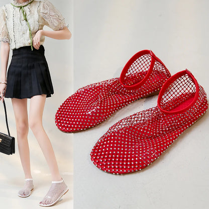 Mesh Luxurious Rhinestone Round Toe Sandal