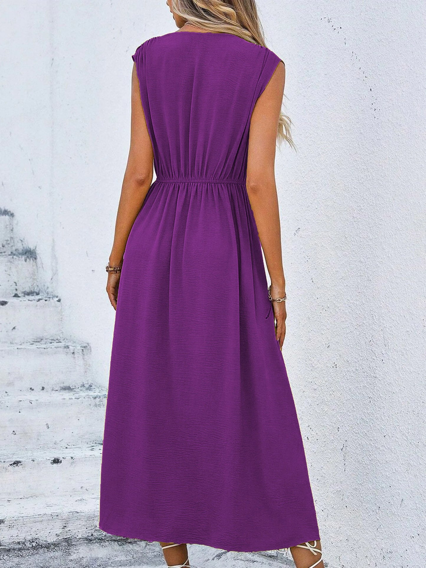 Sleeveless Front Thin Straps Elegant Belted Midi Dress
