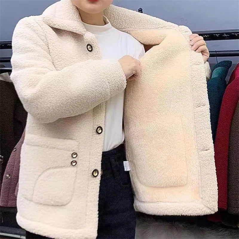 Winter Thick Fleece Single Breasted Lamb Fur Coat Jacket