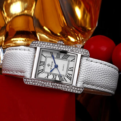 Elegant Square Diamond Waterproof Luxury Leather Quartz Watch