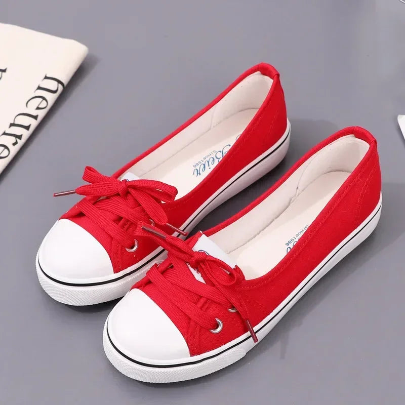 Canvas Small White Shallow Cut  Flat Soft Platform Sneakers