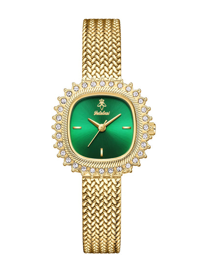 Luxury Sunflower Patterned Bezel Square Quartz Movement Watch
