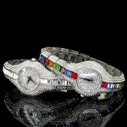 Baguette Diamond Luxury Gold Shockproof Waterproof Small Watch