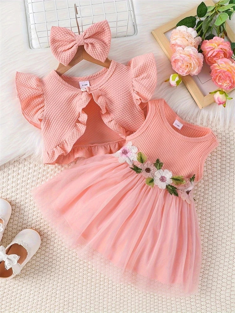 Newborn Baby Girls Flower Mesh Dress