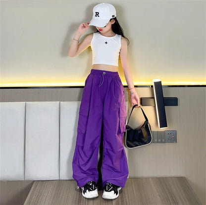 Girls Cargo Loose Workwear Lightweight Pants