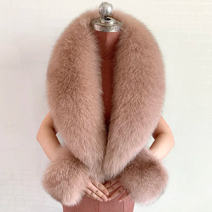 Conjunto de bufanda y puños de piel de zorro natural