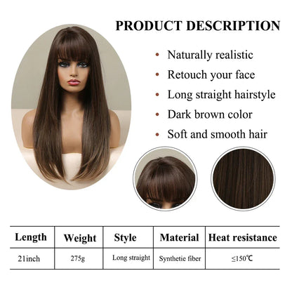 Long Straight Bangs Synthetic Hair Wig
