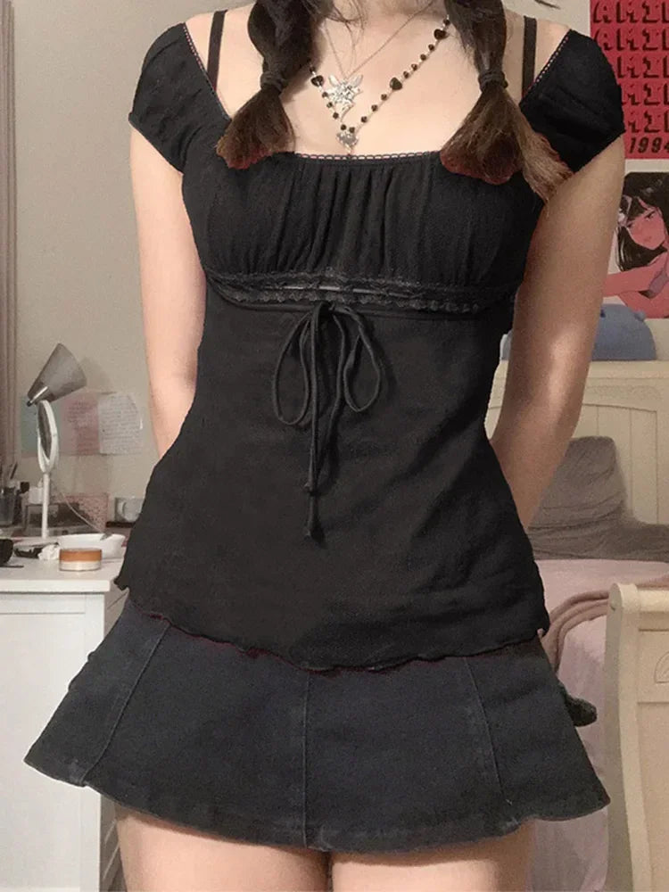 Off Shoulder Drawstring T-shirt Korean Fashion