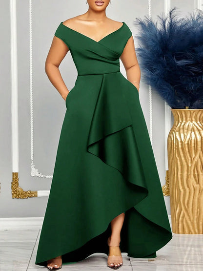 Off Shoulder Evening Solid Maxi Long With Sleeves Dress