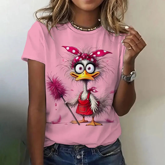 تيشيرت بأكمام قصيرة وقبة دائرية وتصميم كرتوني فكاهي غير رسمي